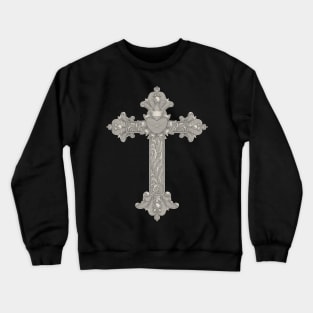 Christian wooden cross with heart and floral ornamental. Easter, symbol of Christianity,. hand drawing vintage engraving style illustration Crewneck Sweatshirt